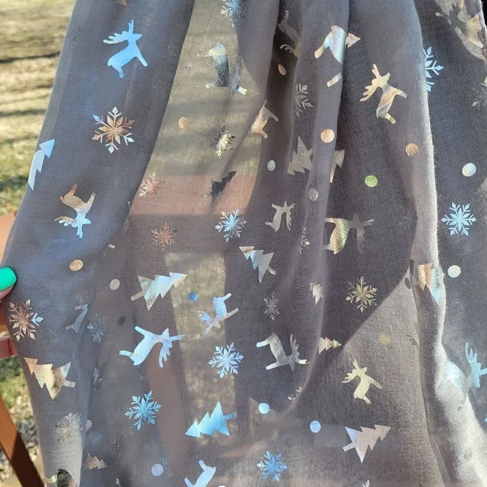NEW Thistle Gem Soft Gray Iridescent Holiday Print Tulle Scarf Size One Size Fit